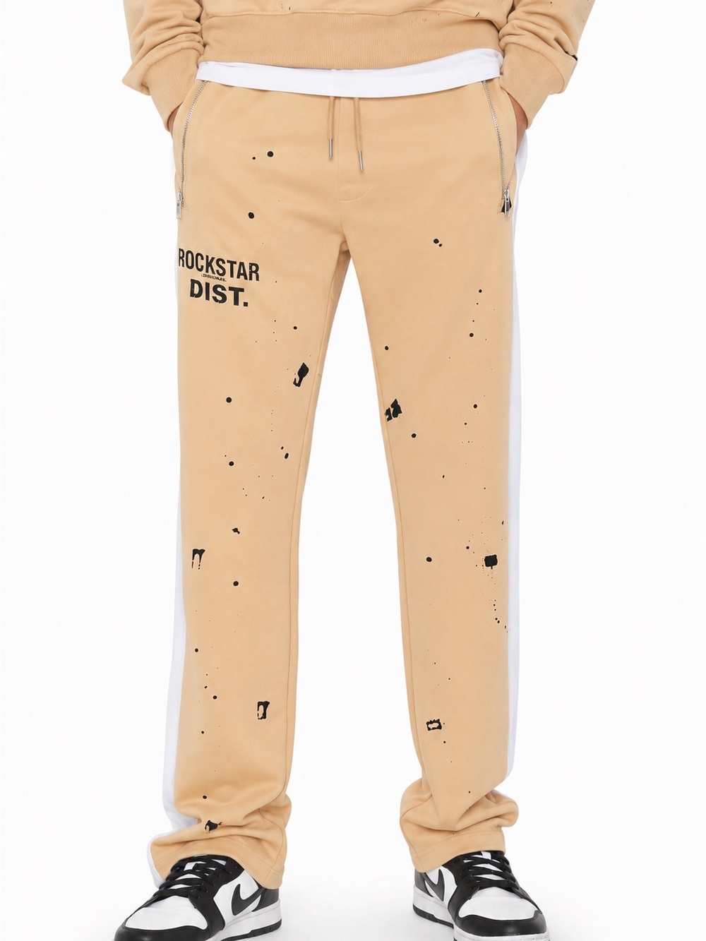 Rockstar Dist. Tan Jogger Sweatpants with White Side Panels Size Medium